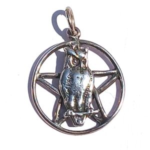 🦉 Sterling Silver Pentacle Owl Pendant | Wicca Witchy Whimsigoth Minimalist 1"